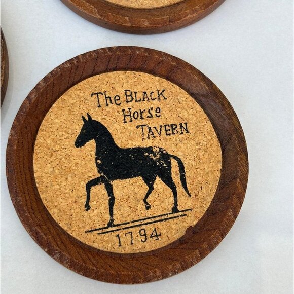 Vintage Set of Six The Black Horse Tavern 1794 Collection Coaster Brown Size 3x3 - Picture 7 of 7